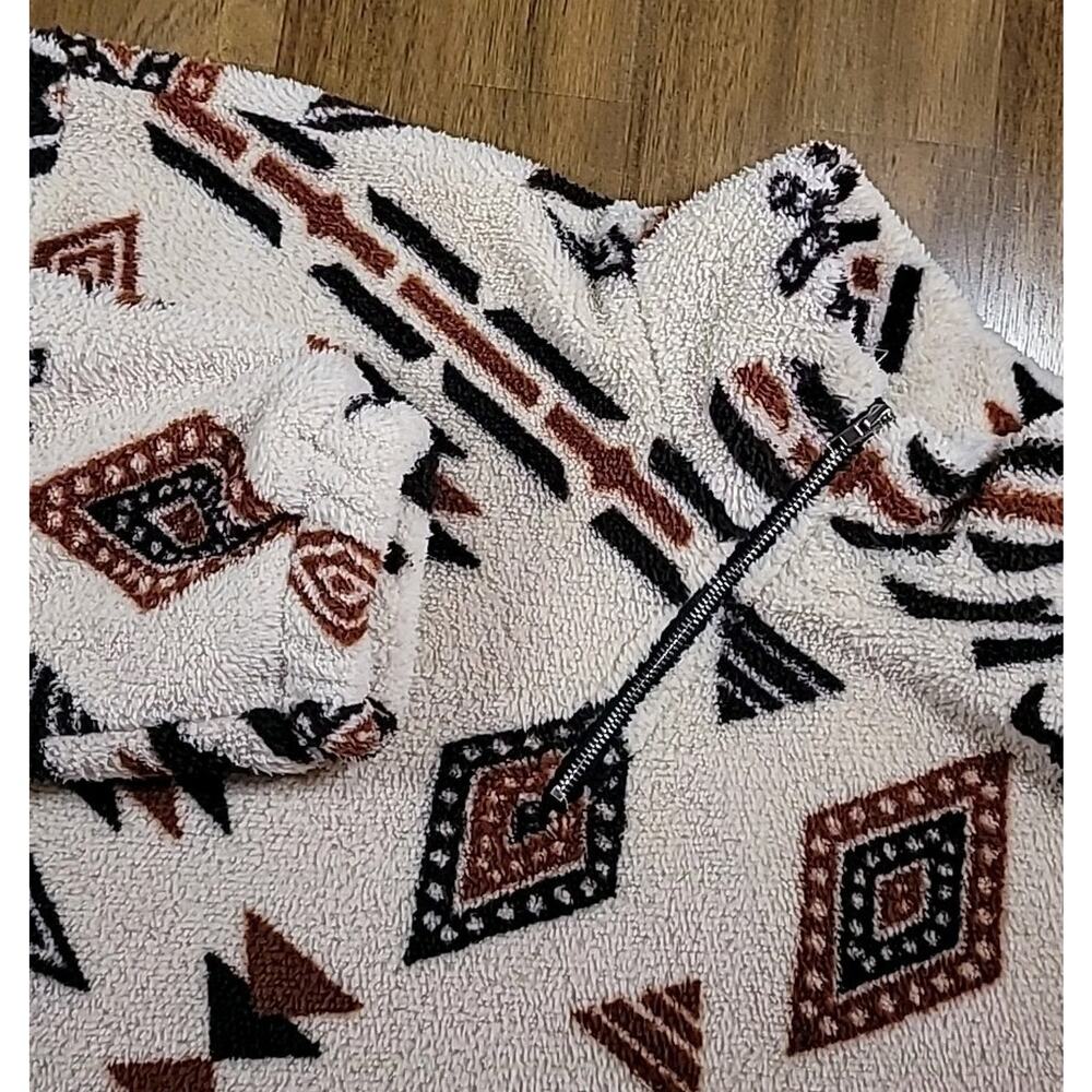 Aztec Sherpa Pullover Cropped Cozy Sweatshirt L